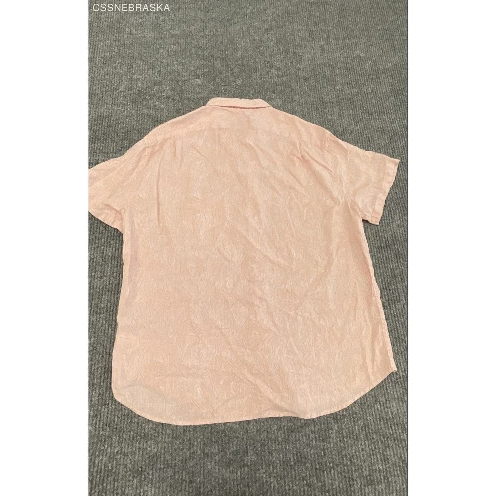 J.Crew Men's Pink Leaf Print Short Sleeve Linen Cotton Button Down Shirt Sz XL